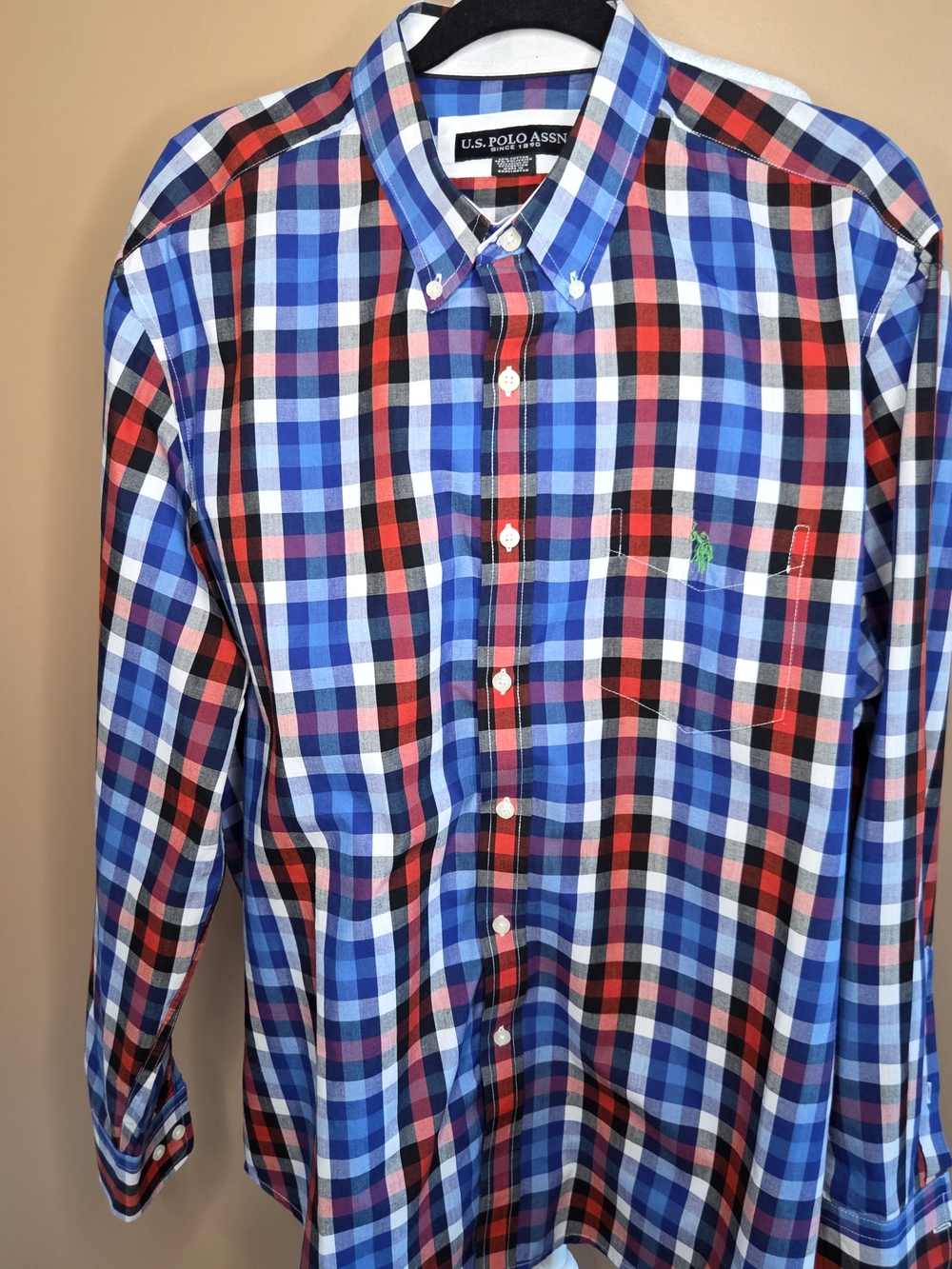 U.S. Polo Assn. Men’s Blue and Red Check Button-Down Shirt Sz XXL